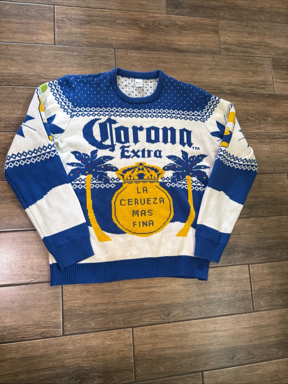 Corona Sweater Mens XL  Blue Beer Christmas Ugly Holiday Graphic Pullover Knit